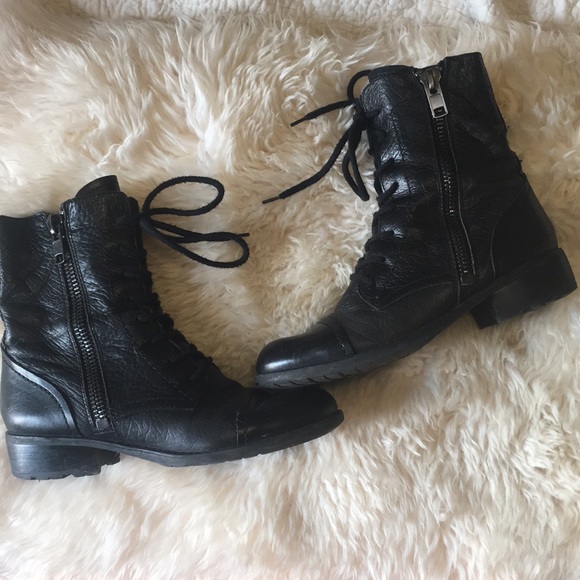 Franco Sarto Shoes - Black leather lace up boots